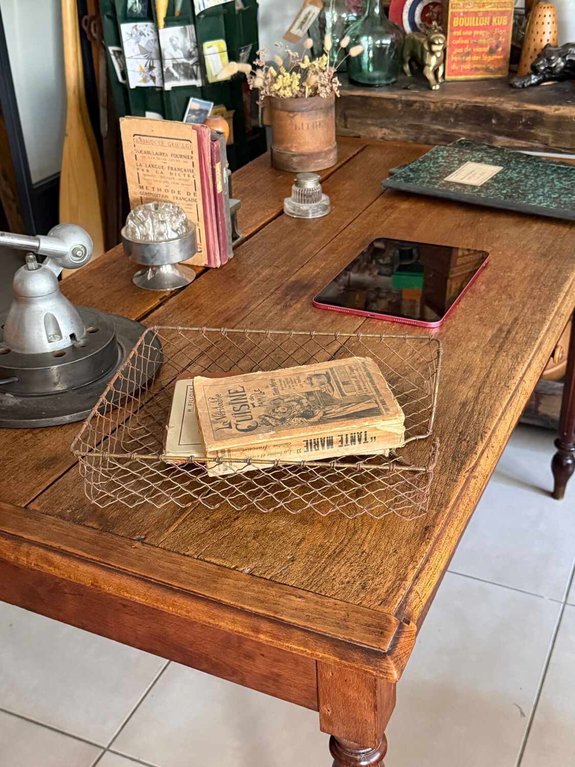 Old farmhouse table with turned legs