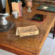 Old farmhouse table with turned legs