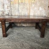 Old 70's Coffee Table Wood + Vintage Painted Ceramic Tiles #A608