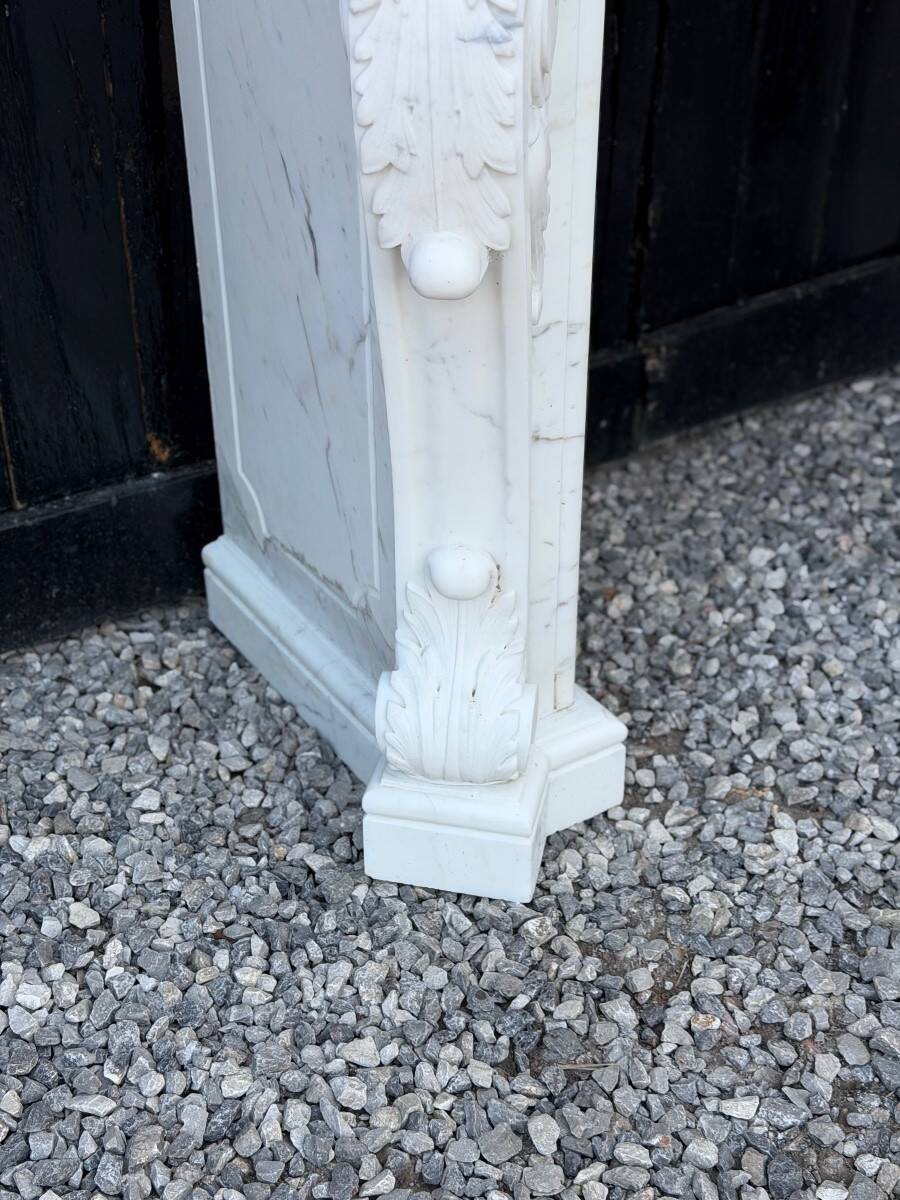 Louis XV style fireplace in Carrara marble, circa 1980.