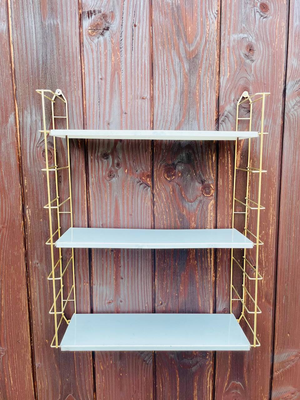 Vintage modular wall shelf, metal and brass, circa 1960s