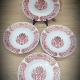Set 4 assiettes décor fleuri rouge