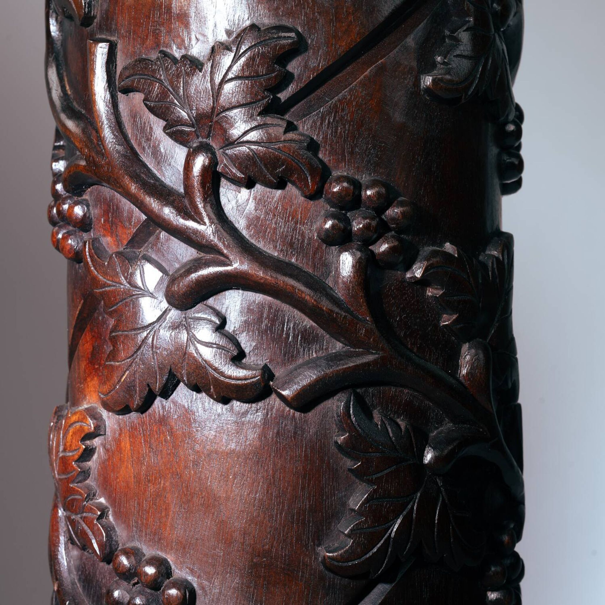 2 wooden pedestals column with Hand-Carved Grapevine Motif, France 1950s
