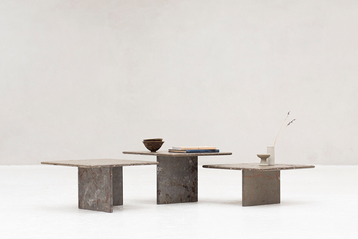 Ensemble de 3 tables basses carrées en marbre fossile, design des années 1970
