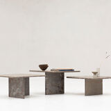 Set of 3 square, fossil marble coffee tables, 1970’s design
