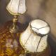 pair of Empire brass bedside lamps 34x14 electric working embroidered lampshade very beautiful