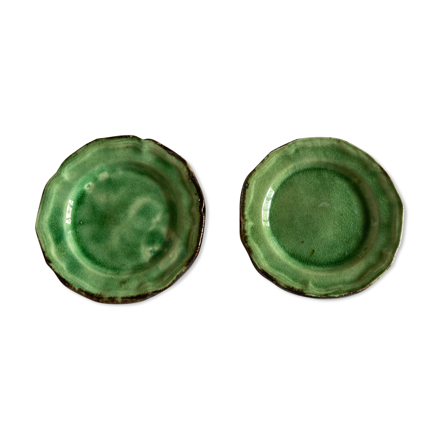Pair of glazed clay plates with XXS Dieulefit 1950 gadroons