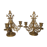 Pair of piano candlesticks in golden bronze 19th century
