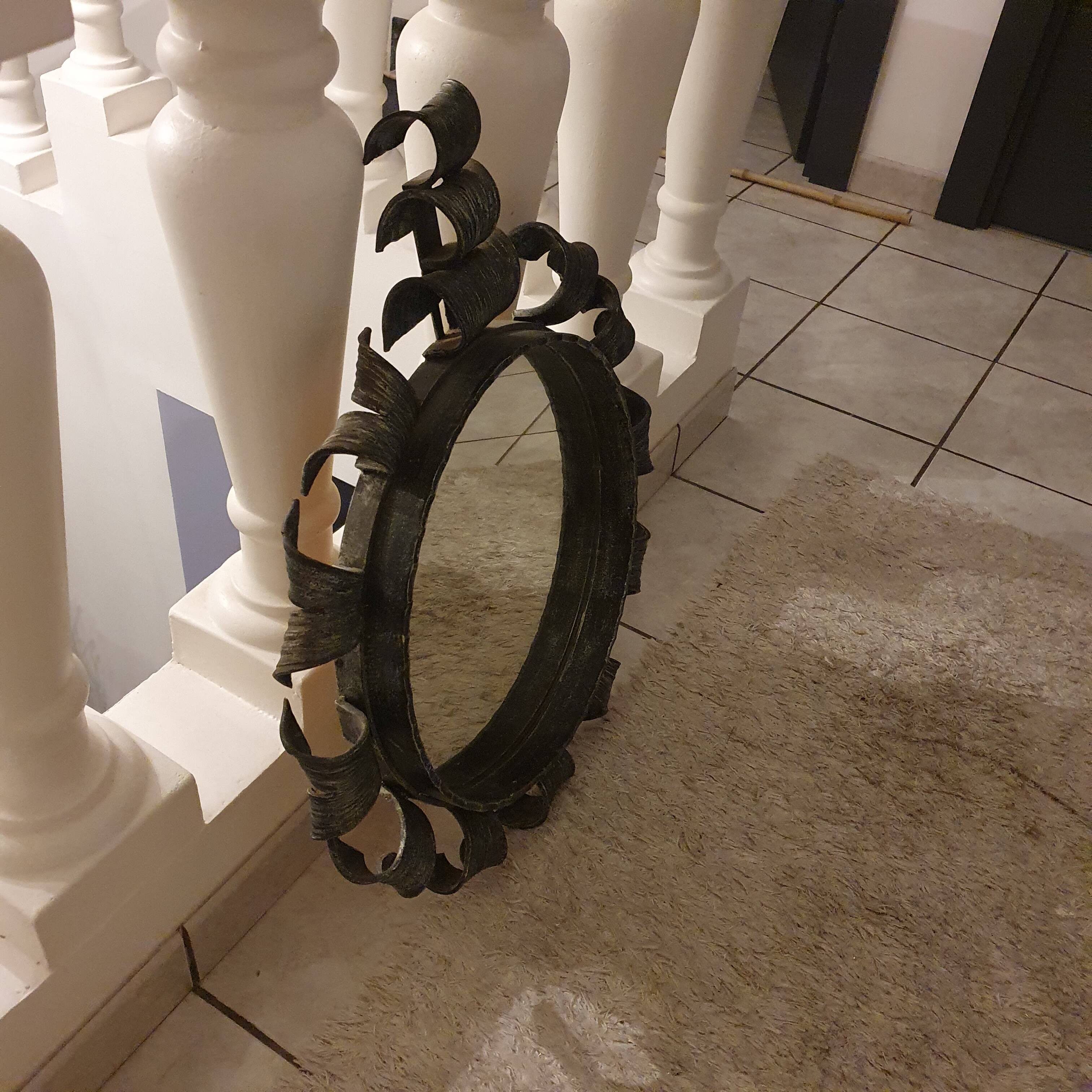 Brutalist wrought iron mirror, Spain, 1950