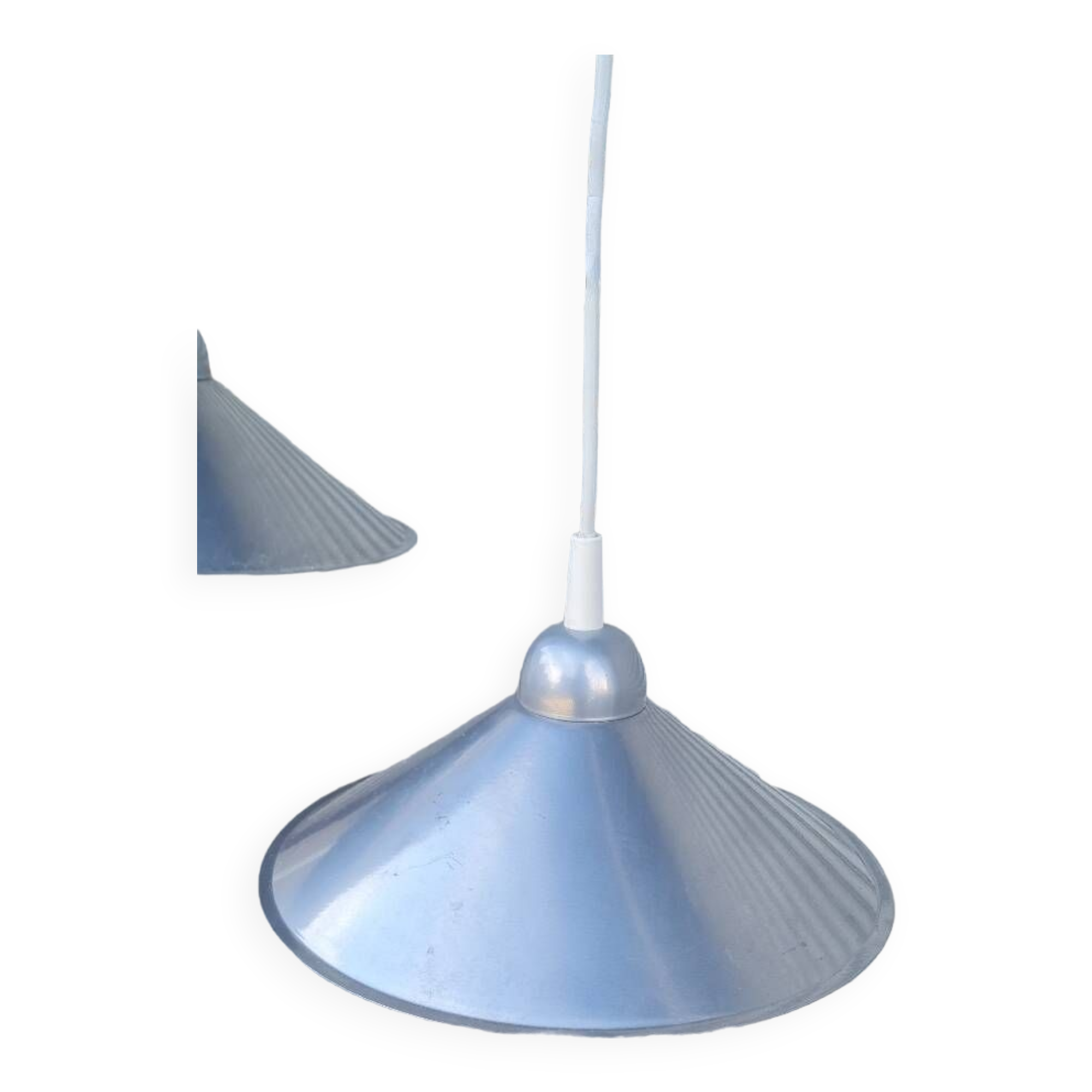 Pair of brushed aluminum pendant lights