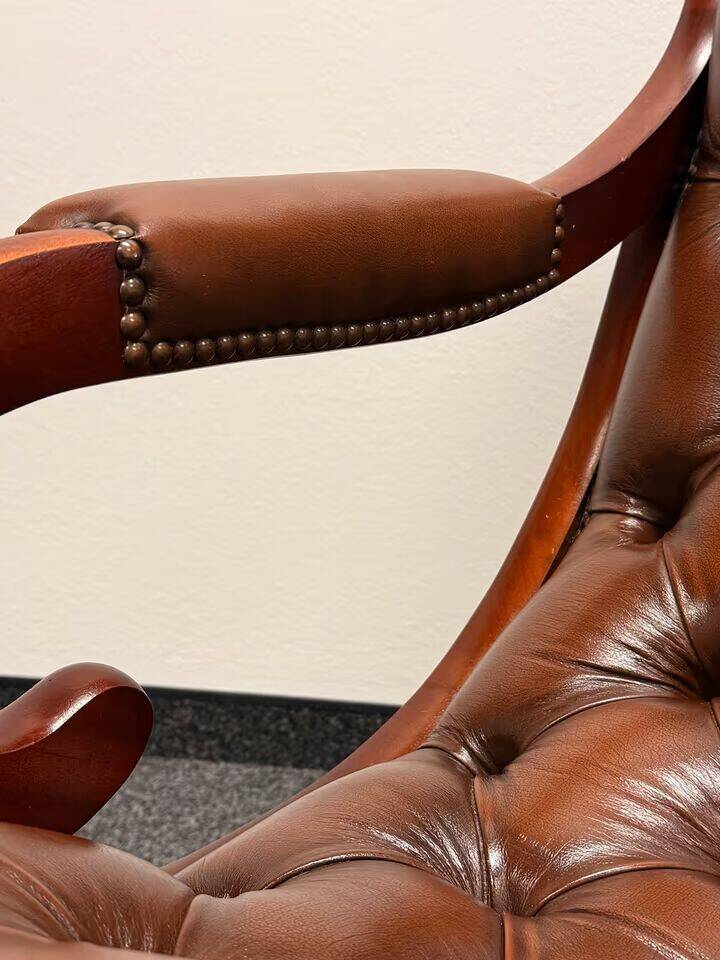 Chesterfield Brown Leather Rocking Chair