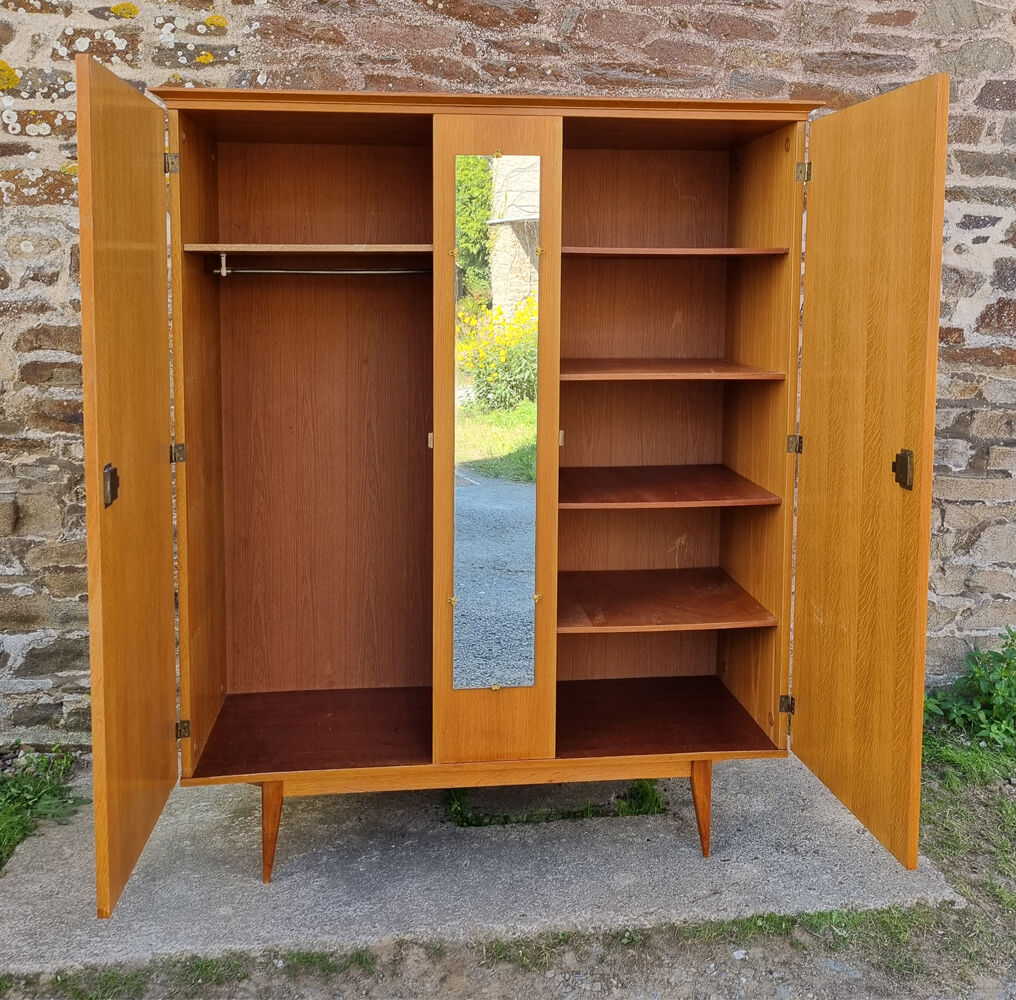 Wooden cabinet, wardrobe, shelves, vintage, 60s