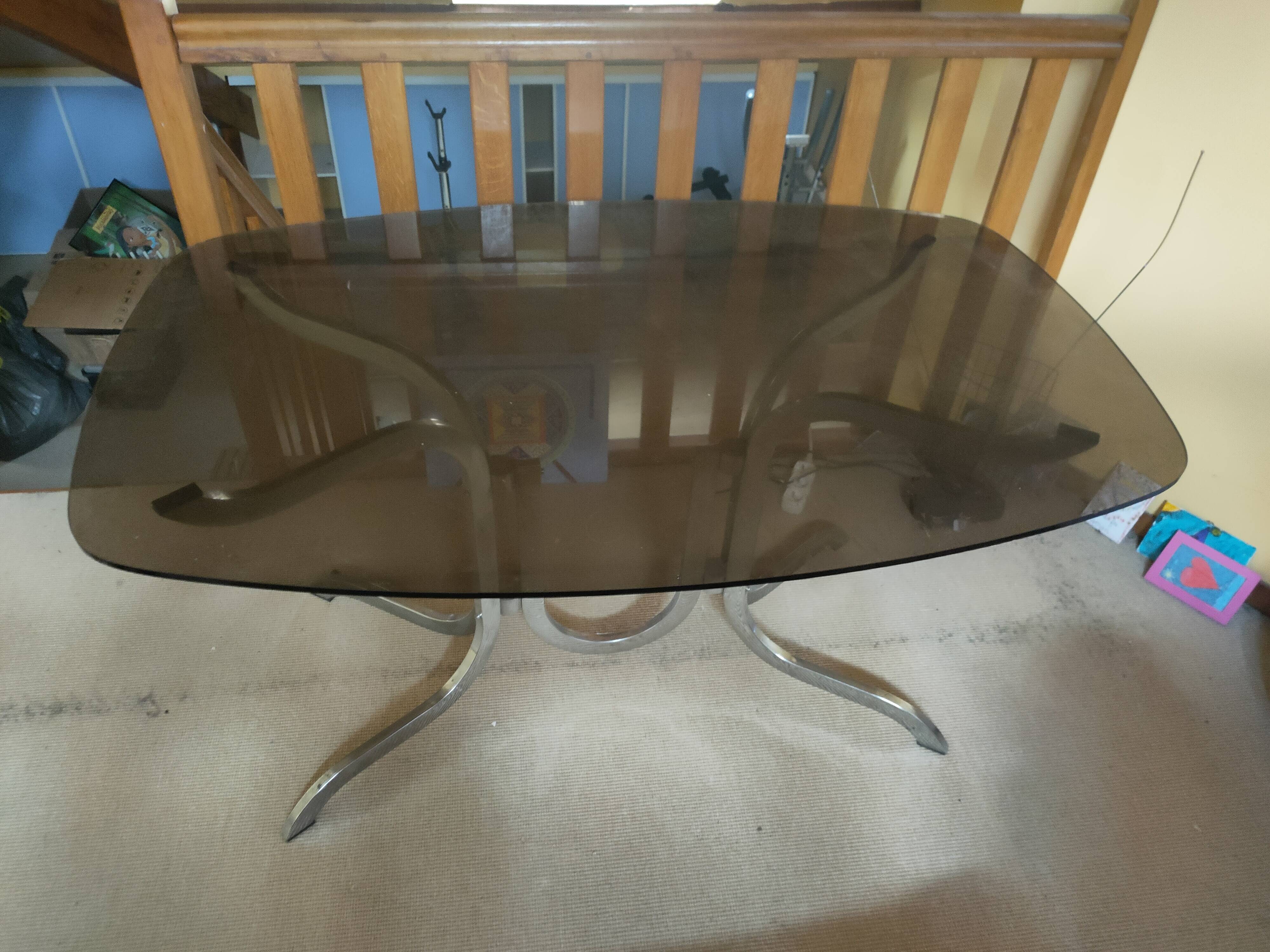 Glass and metal table from the 70s.