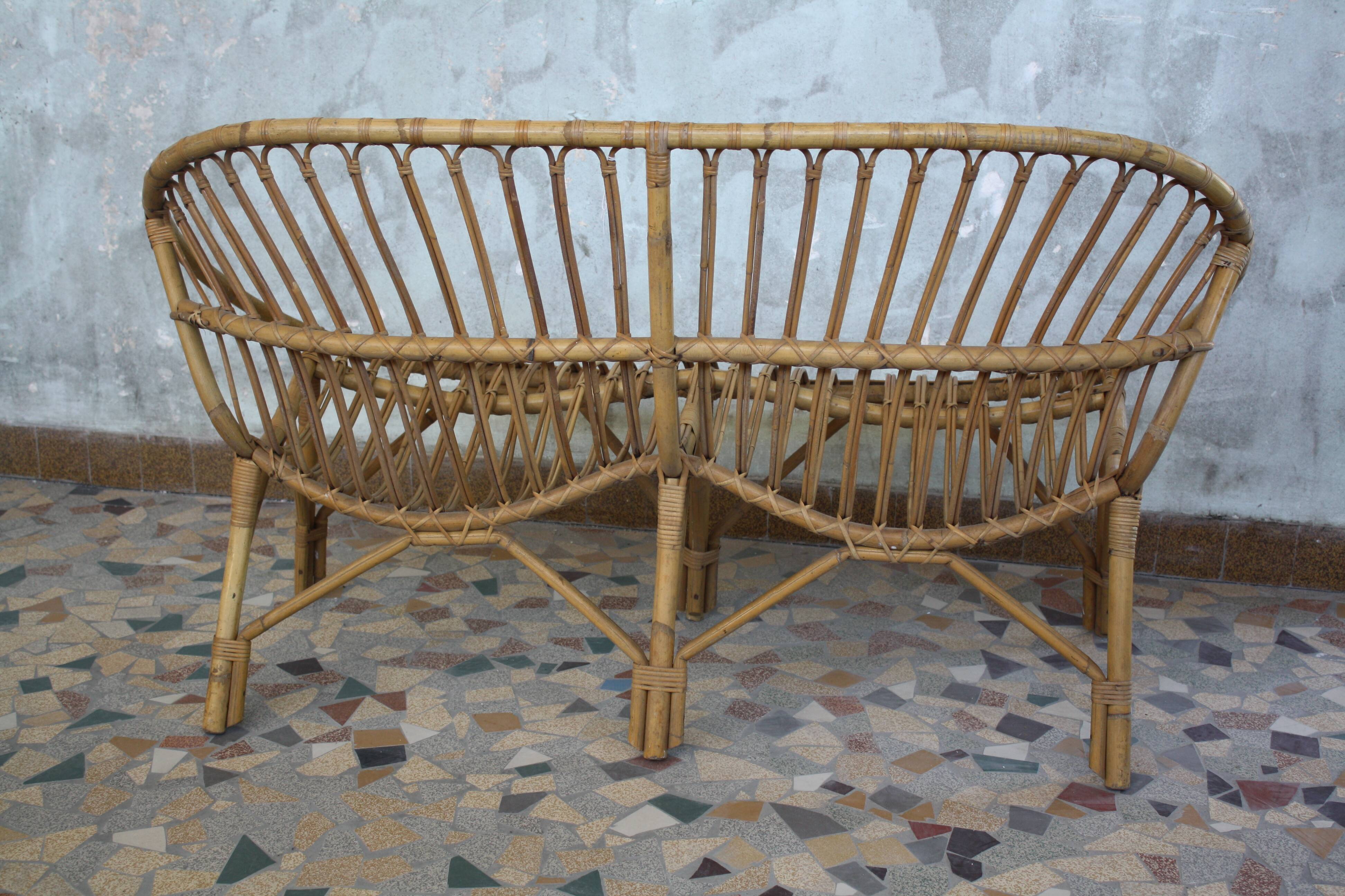 Vintage rattan bench 1960