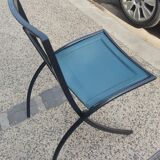 5 Bella folding chairs in steel and petrol blue leather by Maison Cattelan