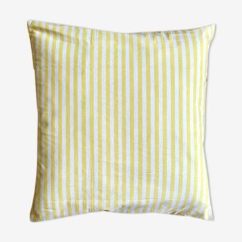 Coussin en voile de coton rayé jaune - 40 cm