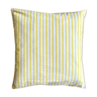 Coussin en voile de coton rayé jaune - 40 cm