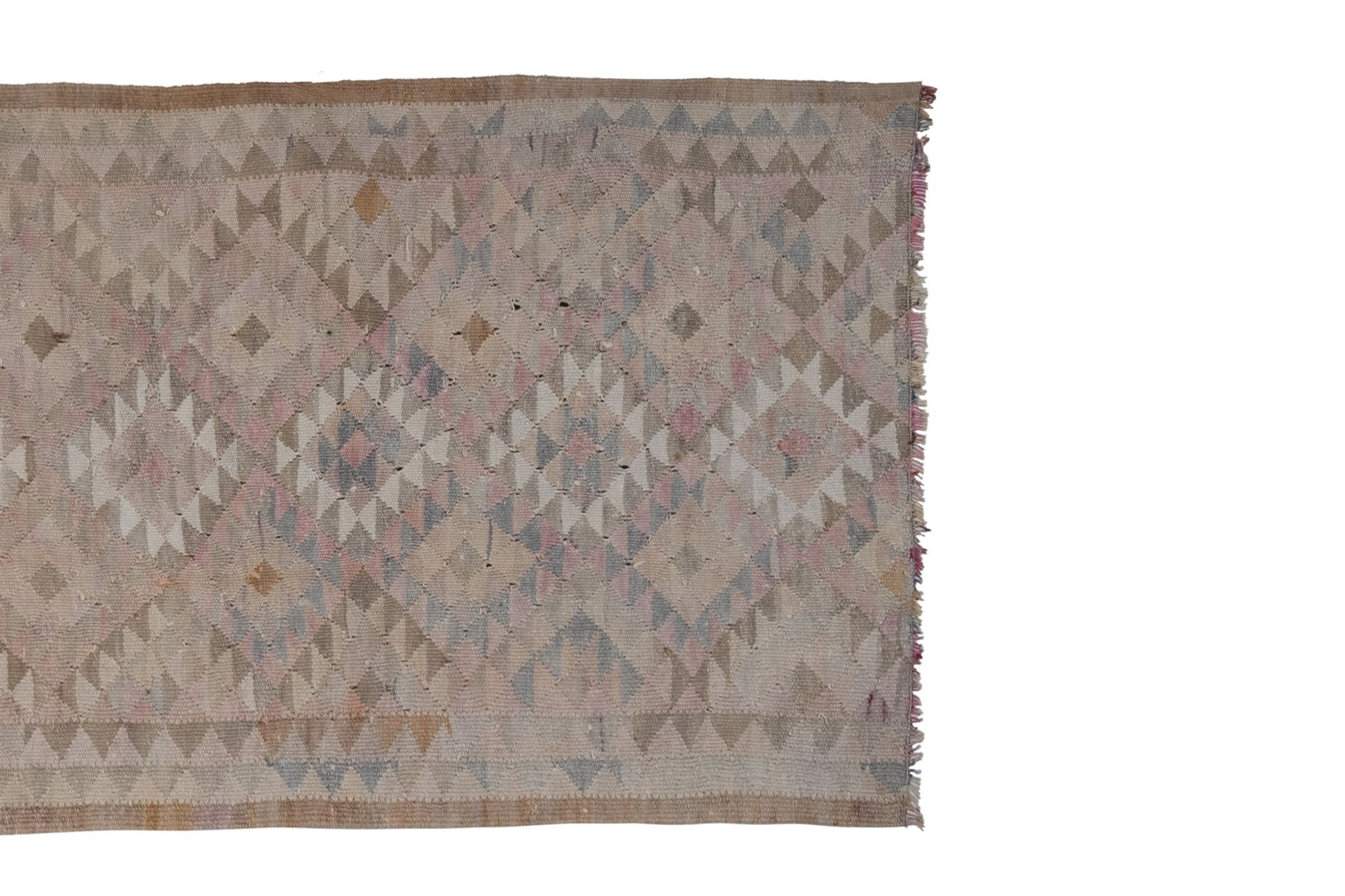1970s Vintage Turkish Oushak Tribal Flat Woven Kilim Rug Runner 100 x 303 cm