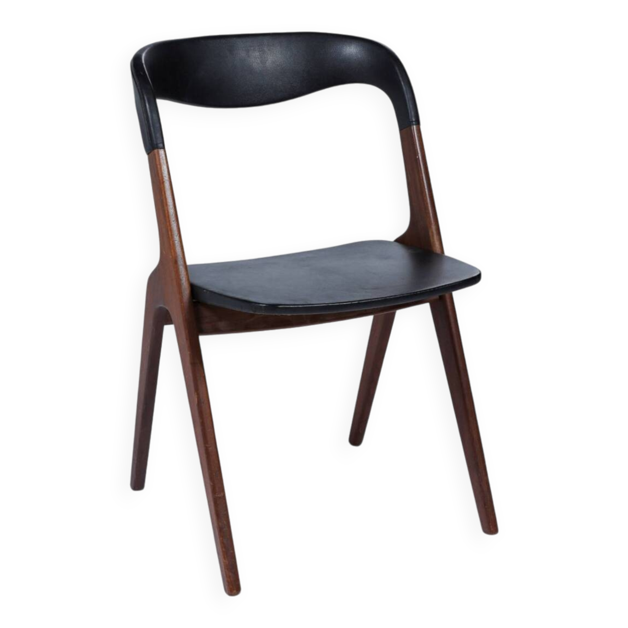 Chaise Vamo Sønderborg Sonja en teck et skaï noir, par Johannes Andersen