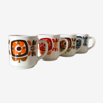 Set of 4 mugs mobil design vintage Years 70