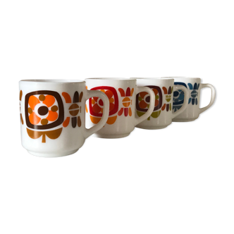 Set of 4 mugs mobil design vintage Years 70