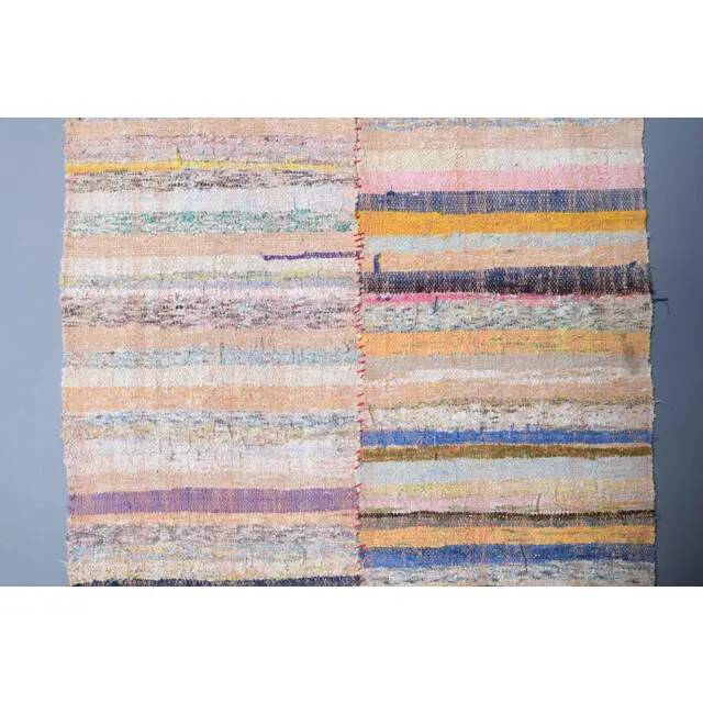 Vintage Turkish hand-knotted wool cotton beige kilim runner rug 85x260