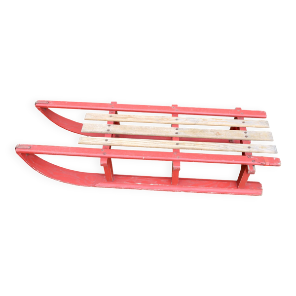 Luge vintage biplace traîneau bois de chêne 1930's 106 cm