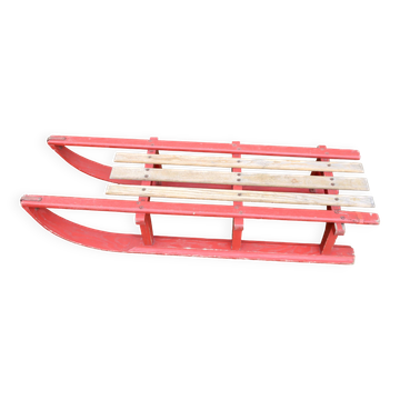 Luge vintage biplace traîneau bois de chêne 1930's 106 cm