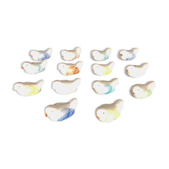 14 vintage porcelain bird knife holders