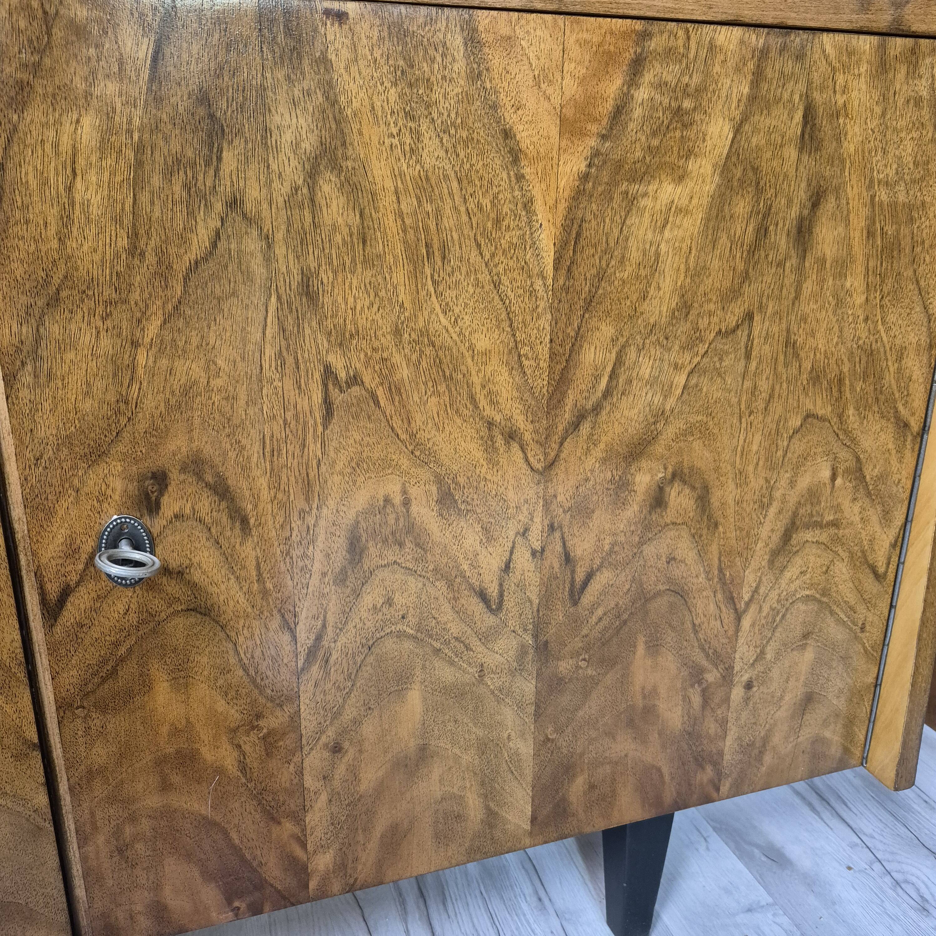 Restored Mid-Century Tapered Highboard Bar Cabinet  in Walnut & Mahogany