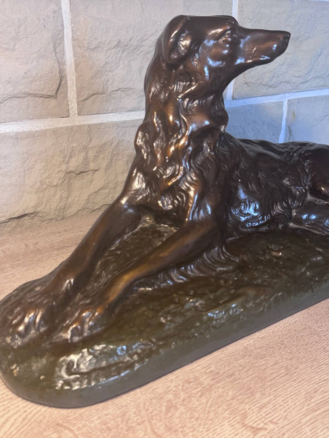 Large ancient sculpture – Reclining Greyhound after P.J. Mêne – edition