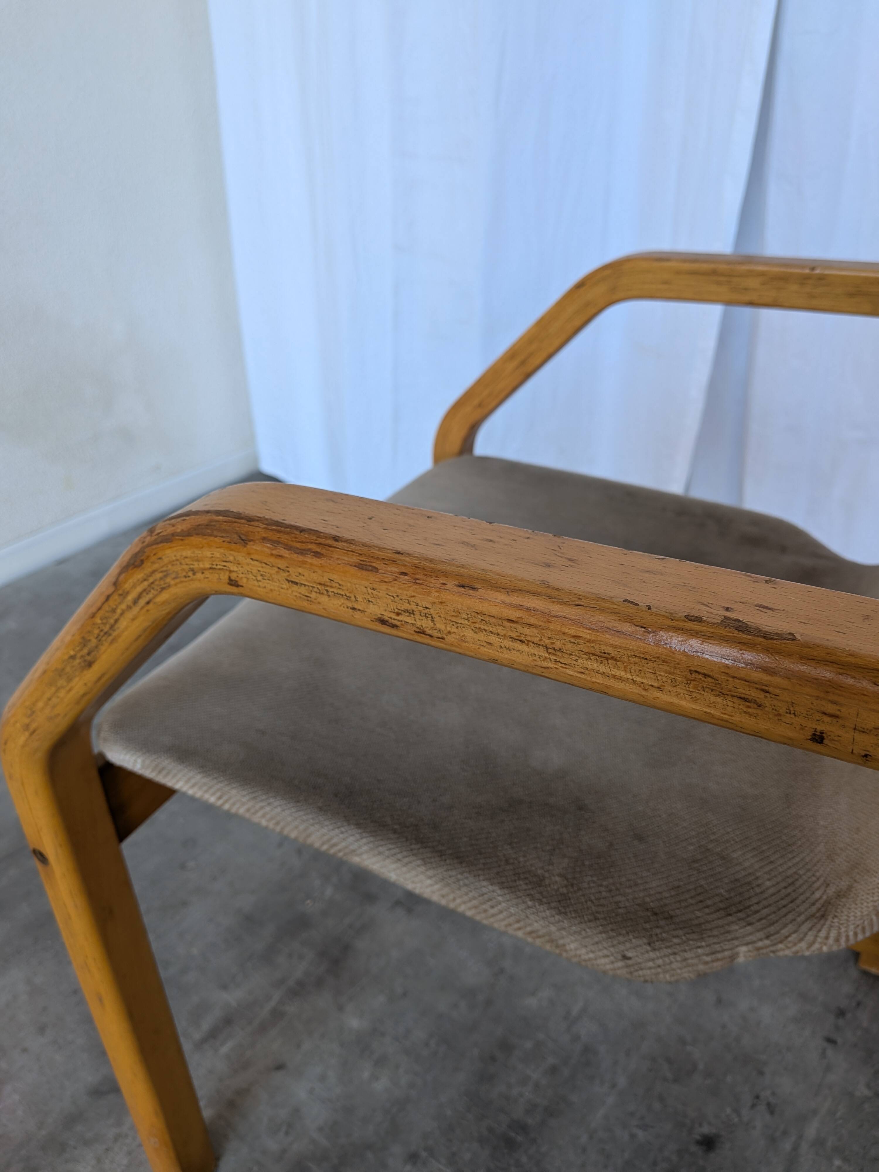 Vintage Beech Wood Dining Chair: 1970s Space Age Gray Fabric