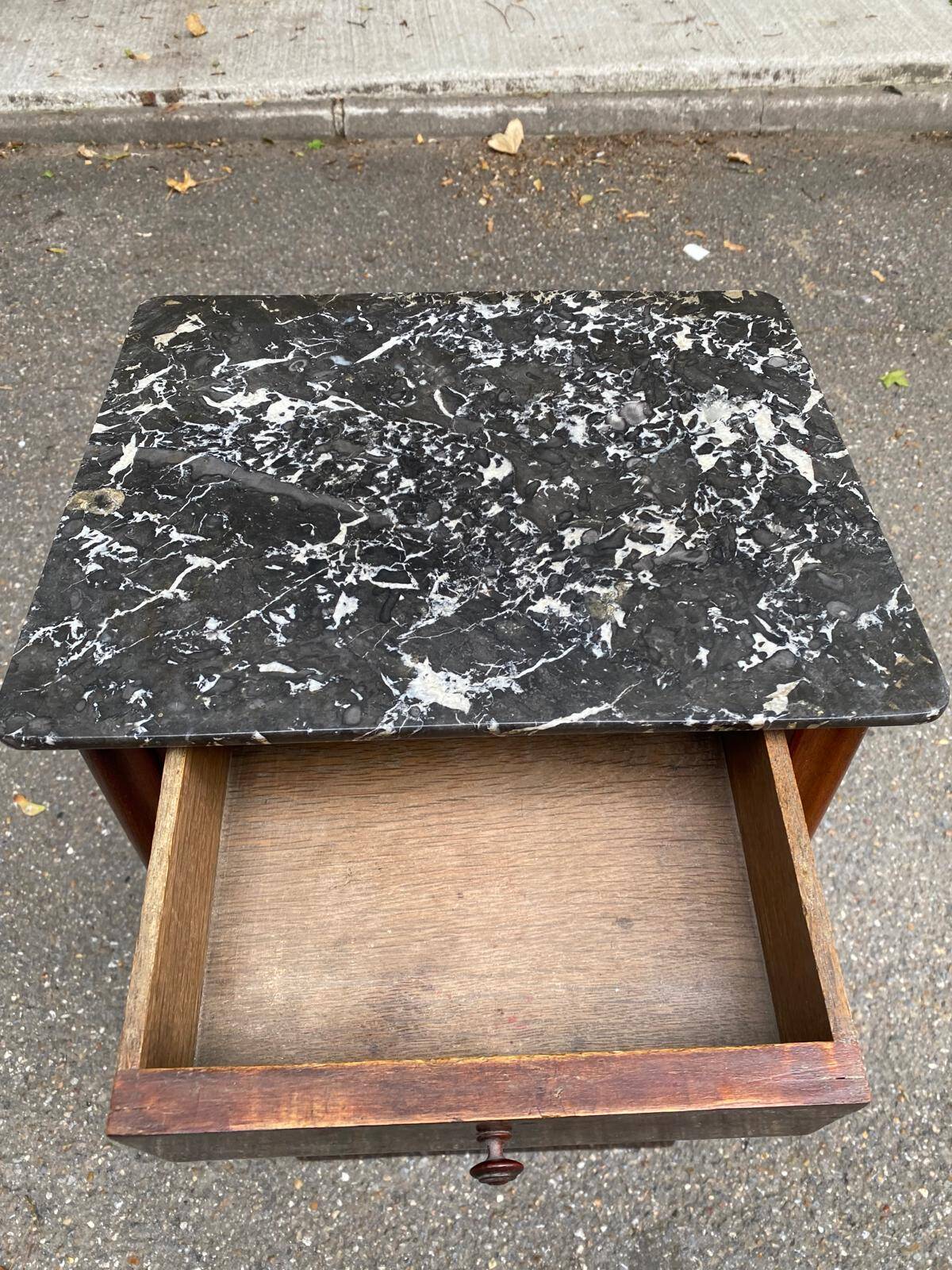 Louis Philippe mahogany bedside table from the 19th century with gray marble
