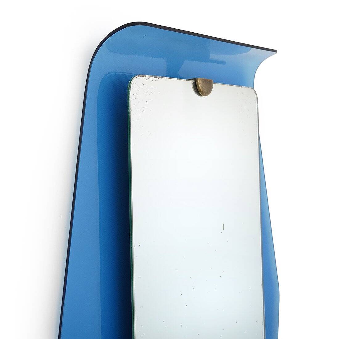 Mirror with blue glass frame by Cristal Art, 1950s