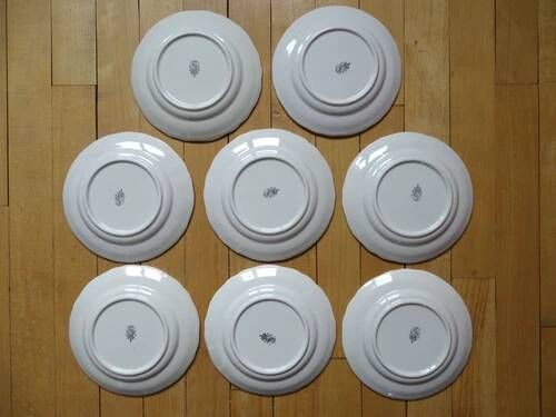 Kg luneville "réverbère" 8 dessert plates earthenware hand-painted flowers ø20.5cm