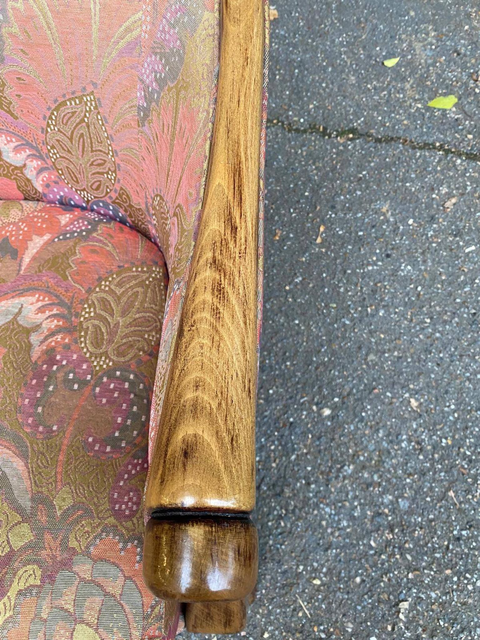 Solid wood and fabric club chair with footrest