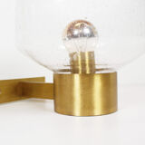 Pair of vintage brass and mouth blown glass wall lights