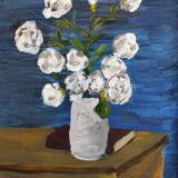 French vintage oil painting of flowers signed EC