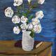Peinture à l'huile vintage française de fleurs signée EC