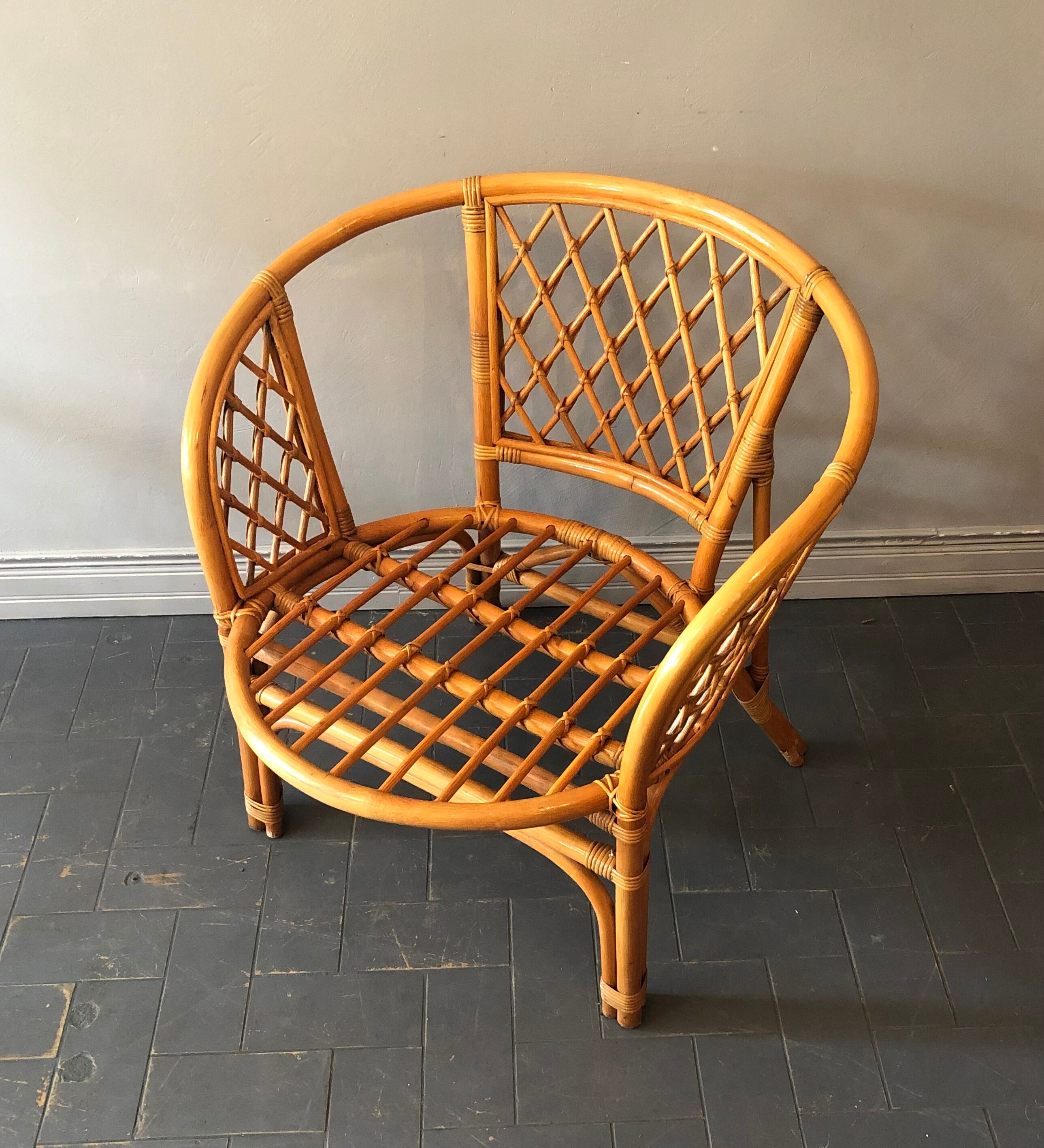 Bamboo and rattan bench and armchair