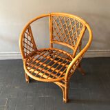Bamboo and rattan bench and armchair