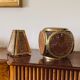 Ensemble de 2 lampes régence hollywoodiennes en laiton et paille viennoise, Italie 60's / 70's