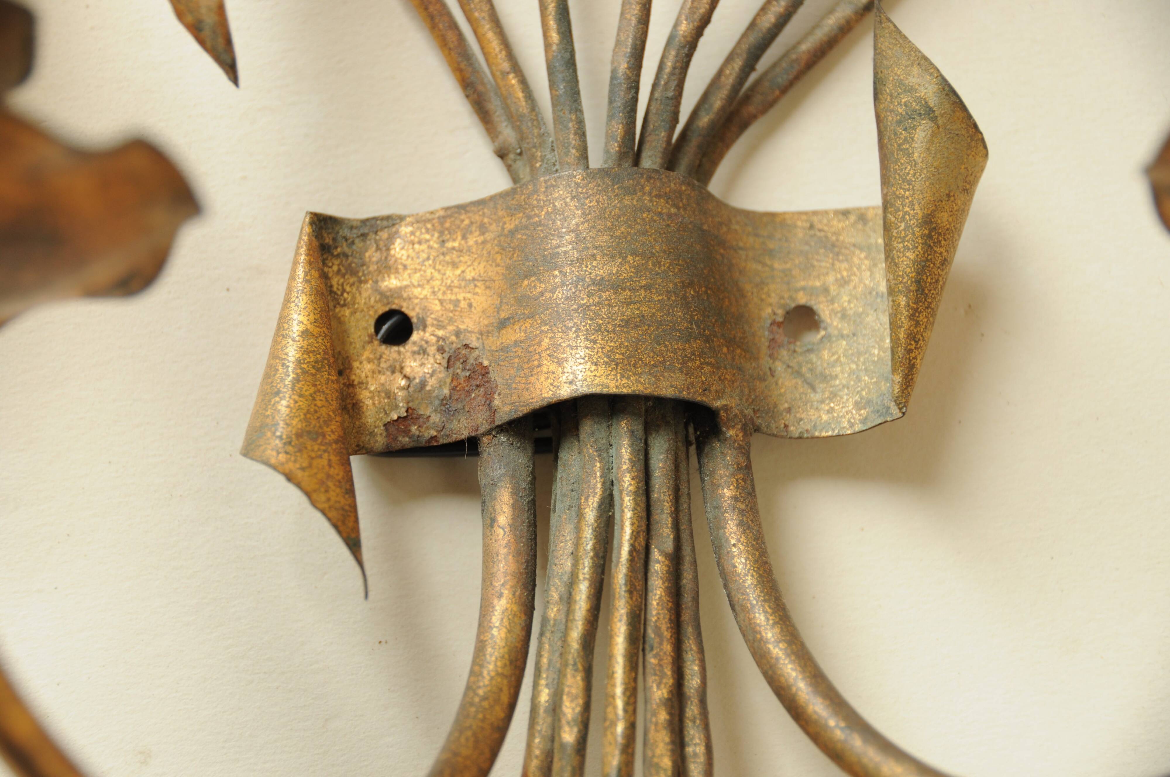 Palm Tree Wall Light in Patinated Gold Metal