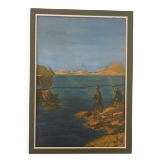 Oil painting on cardboard, Mediterranean scene