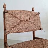 Paire fauteuils en bois et paille