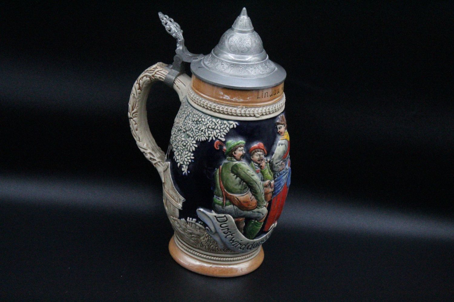 West Germany beer stein mug with lid vintage marzi remy, middle century modern mcm drinkware