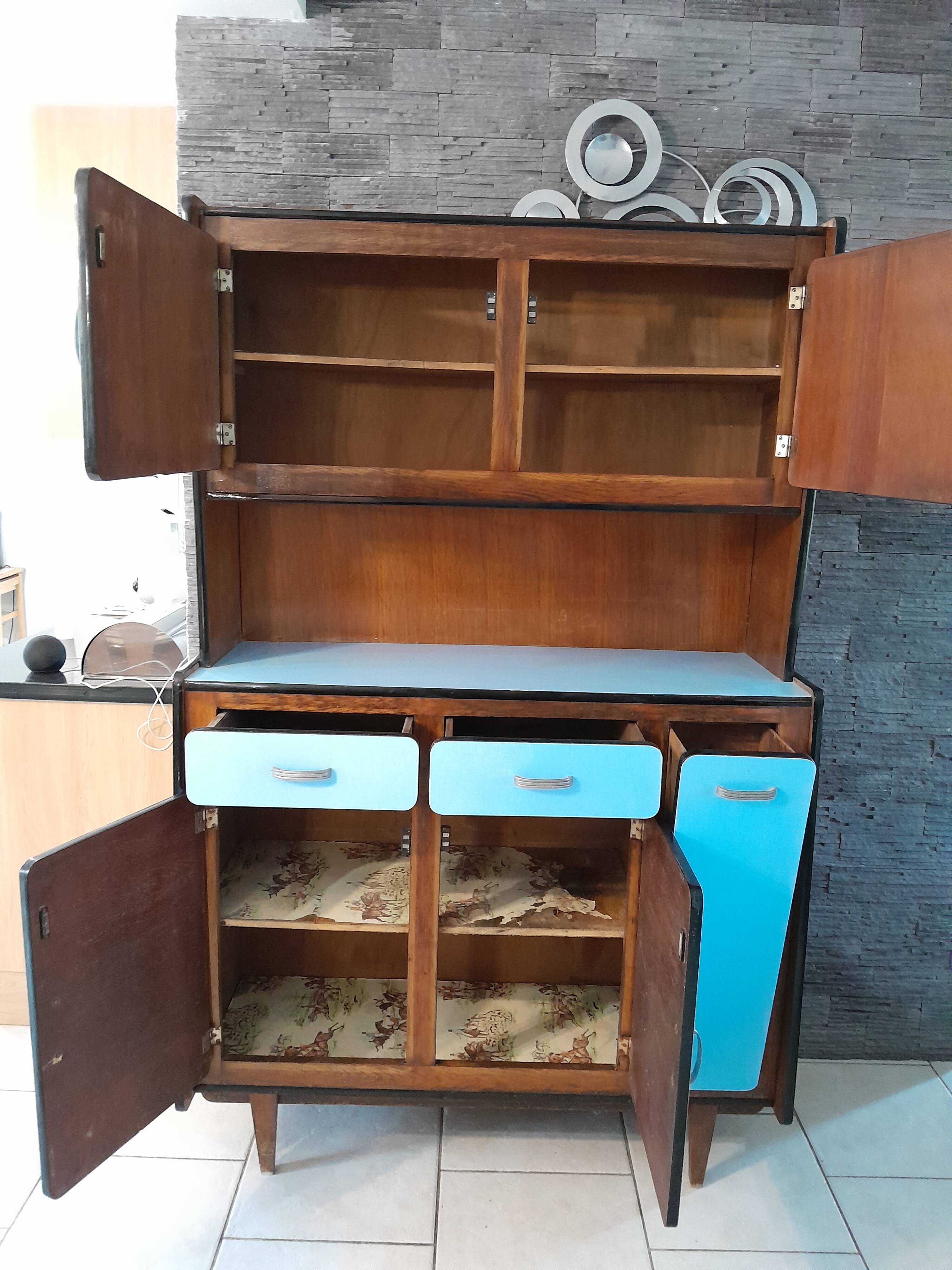 Kitchen sideboard in formica and vintage blue wood