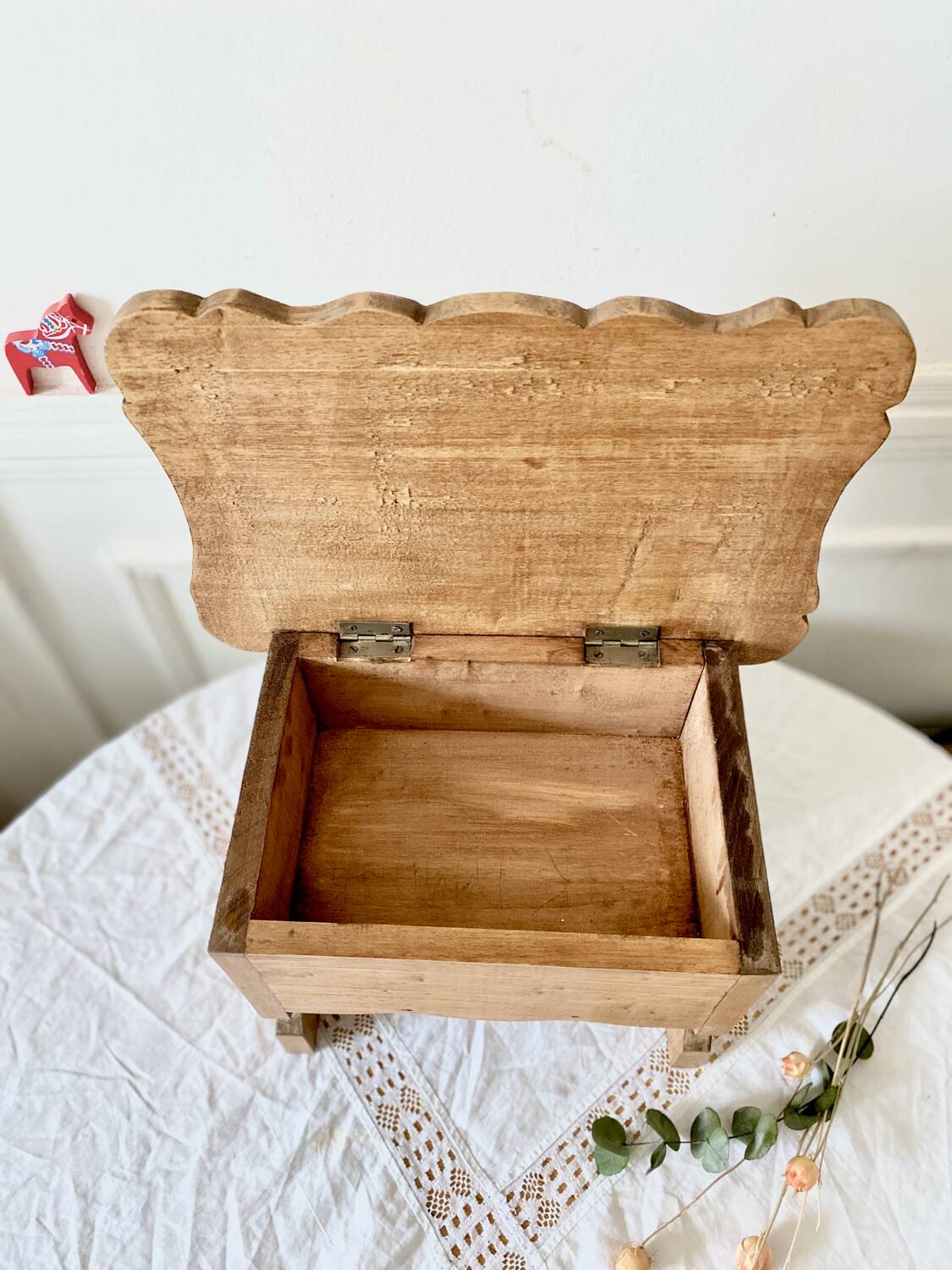 Small vintage wooden chest bench