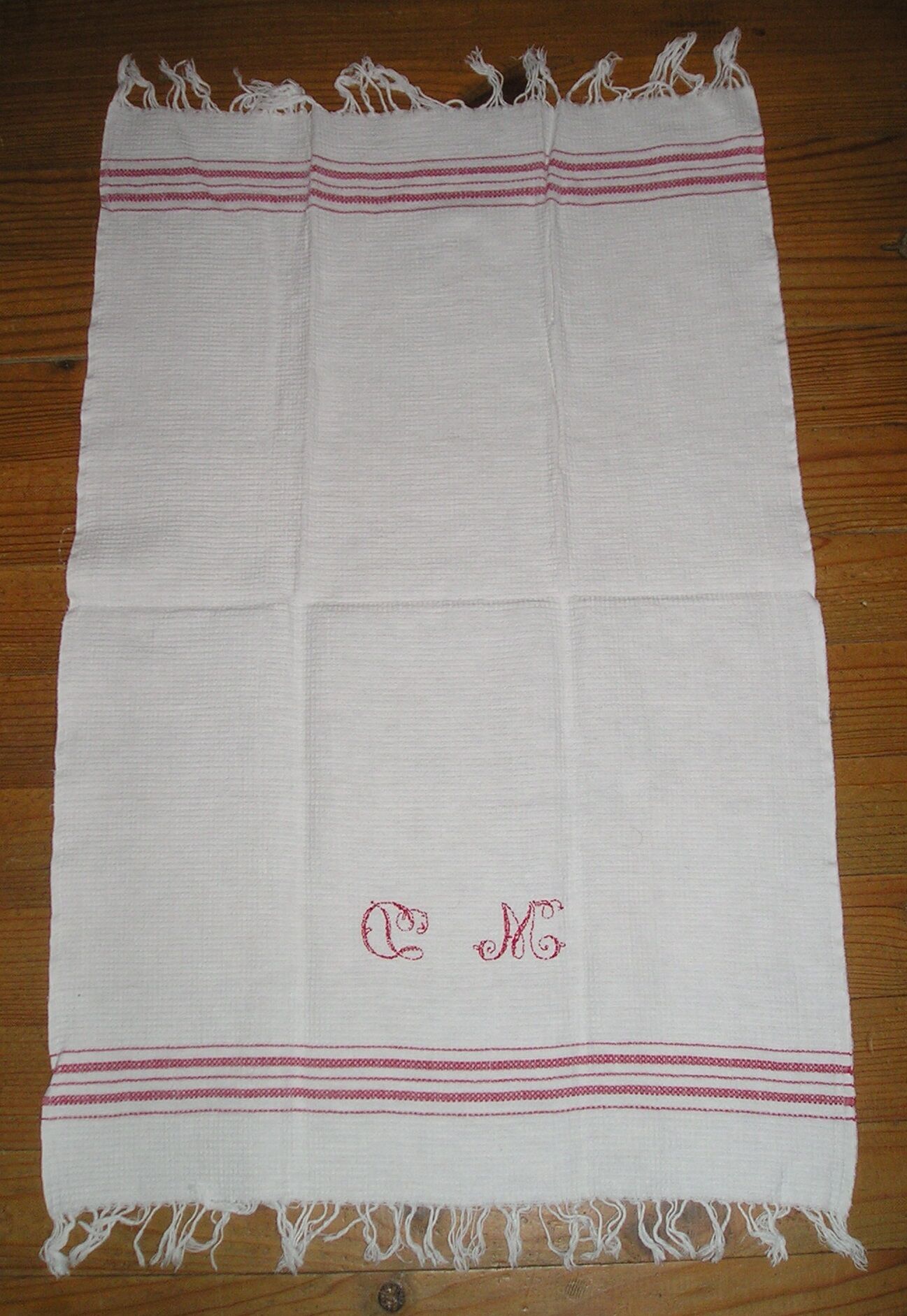 Set of 3 honeycomb towels, MD cross stitch monogram