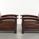 Ensemble de 2 fauteuils Art Déco en cuir de vache couleur cognac du 20e siècle.